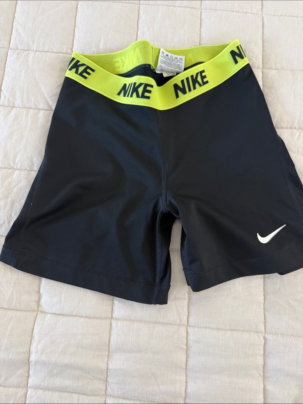 Nike Black Kids Athletic Shorts with Neon Yellow Waistband